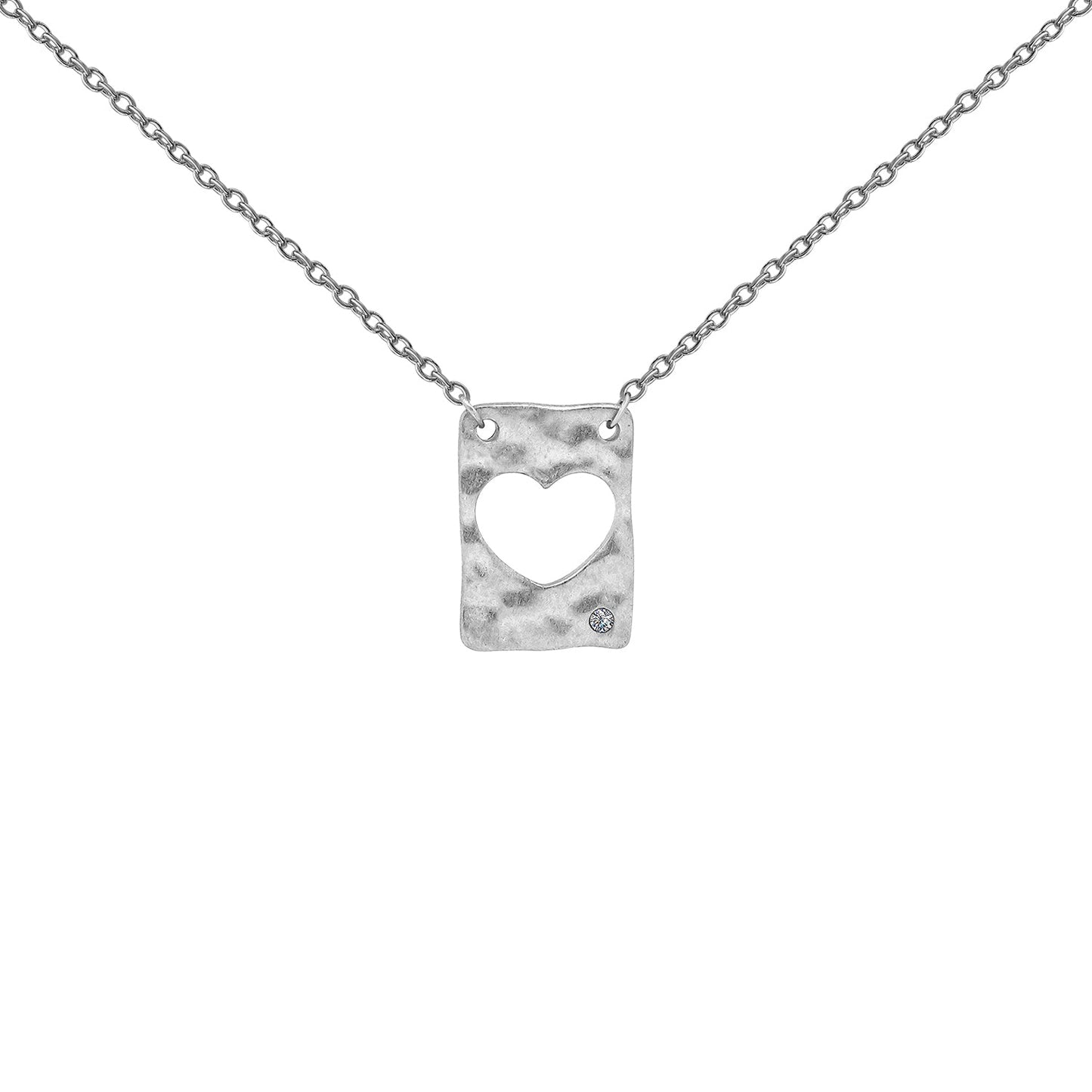Sterling Silver Cutout Heart Diamond Necklace Necklaces
