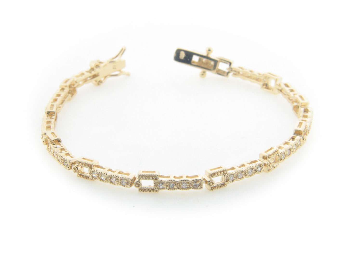 Sparkling Art Deco Bracelet in Gold Plated Sterling Silver, Box Safety Closure Bracelets