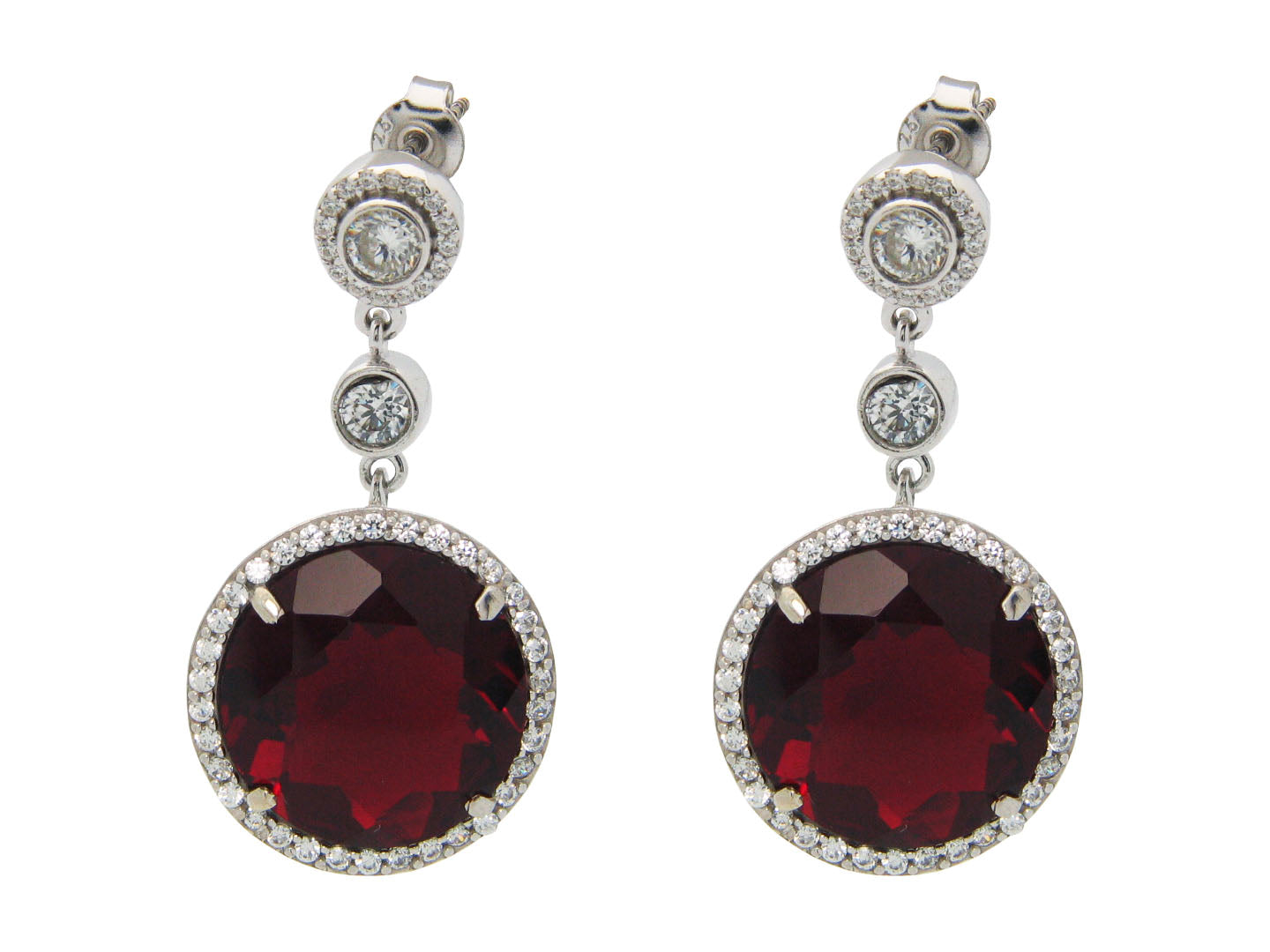Sterling Silver Elegant Dark Red Cubic Zirconia Drop Earrings for Women Earrings