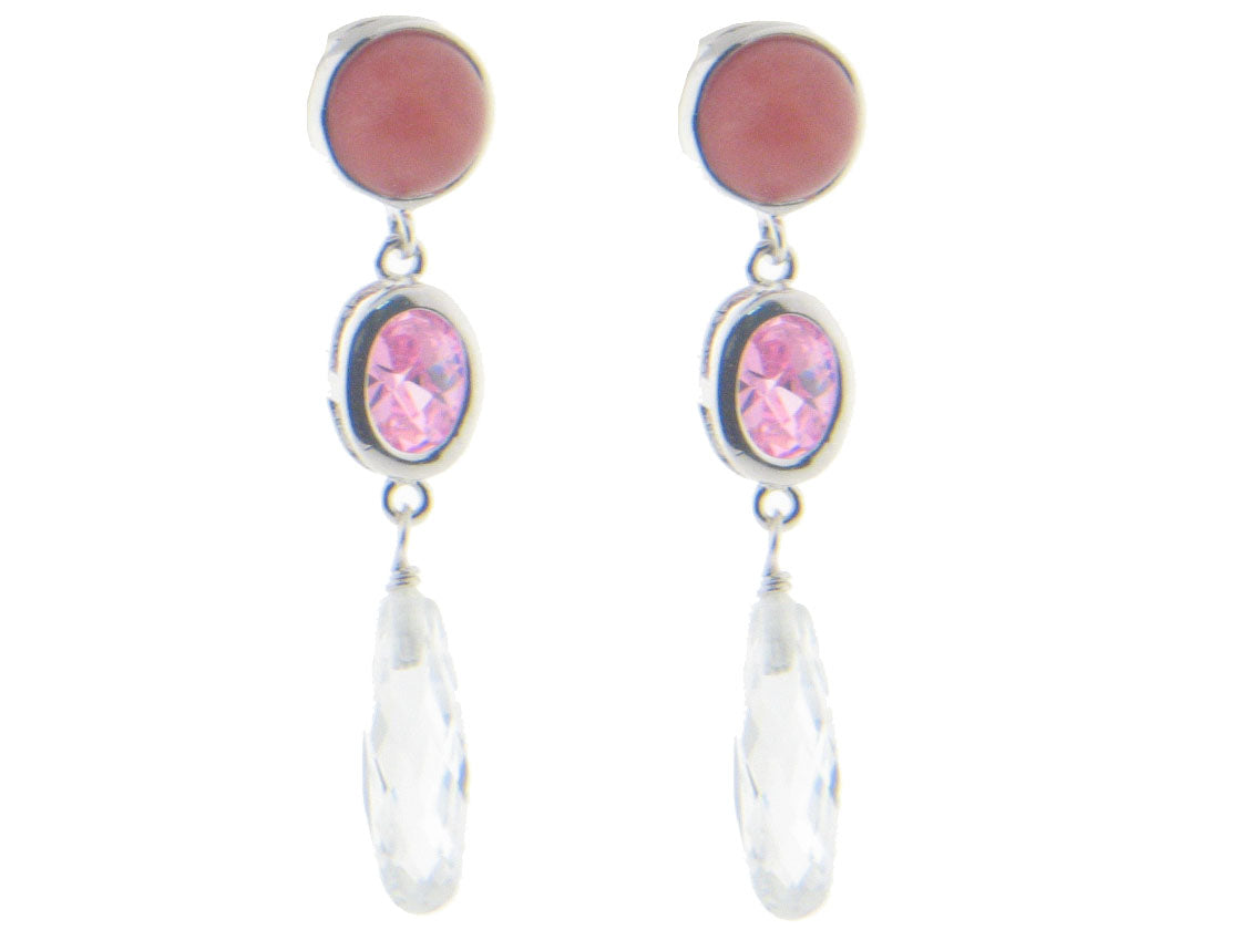 Cabuchon Drop Earrings Pink Cz in Sterling SIlver Earrings
