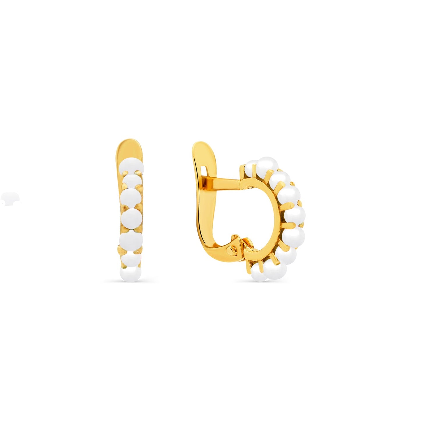14k Gold Half Huggie Shell Pearl Earrings Earrings