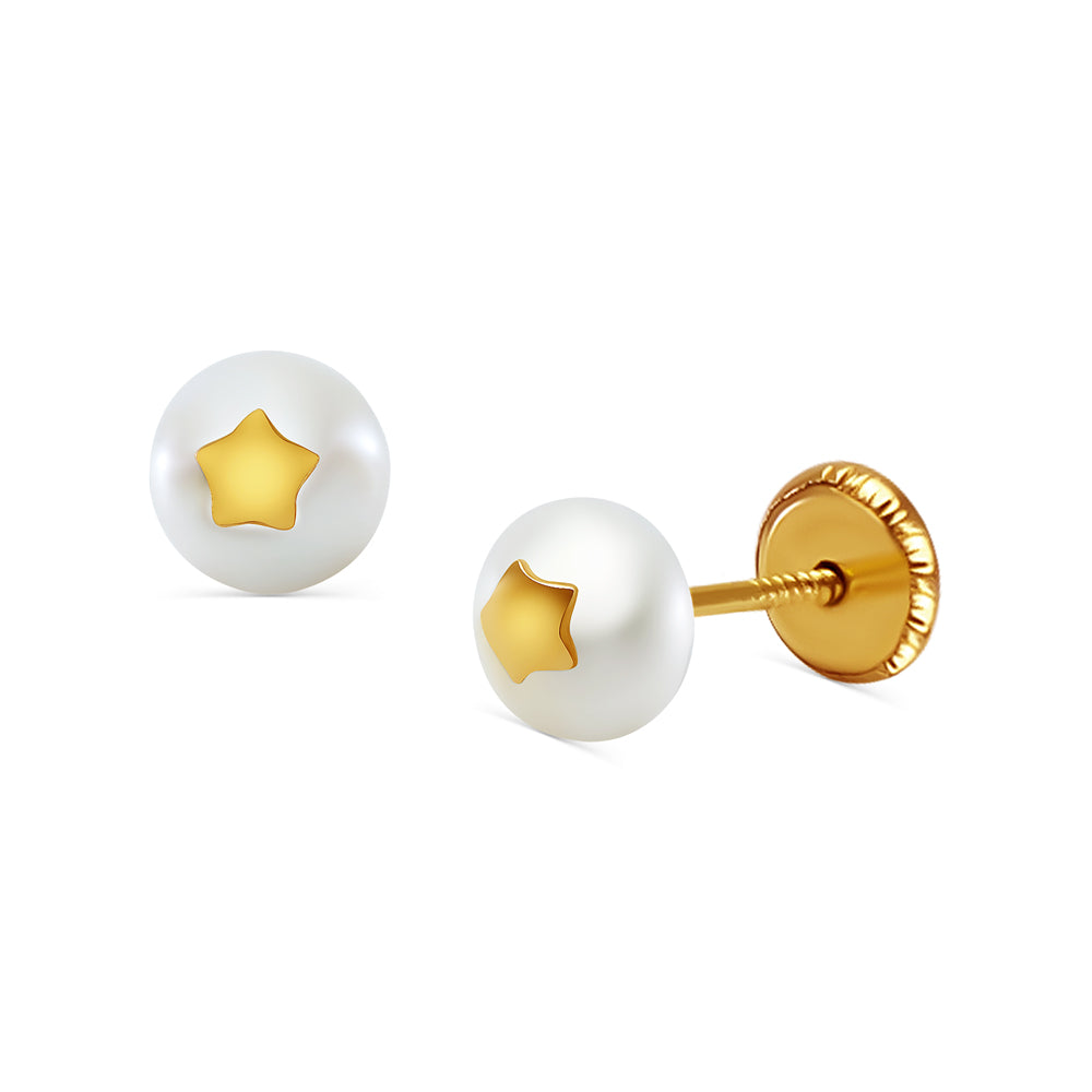 14k Gold Star Pearl Screwback Earrings (5mm) Earrings