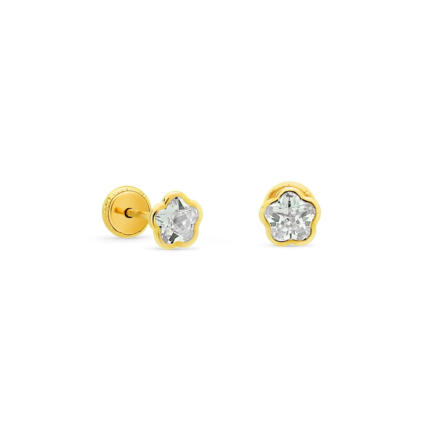 14k Gold Sparkling Flower Screwback Earrings Earrings