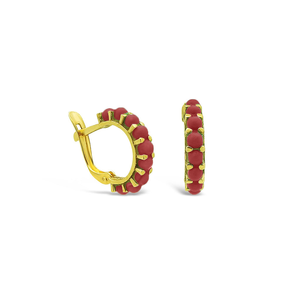 14k Gold Half Huggie Coral Earrings (Large) Earrings