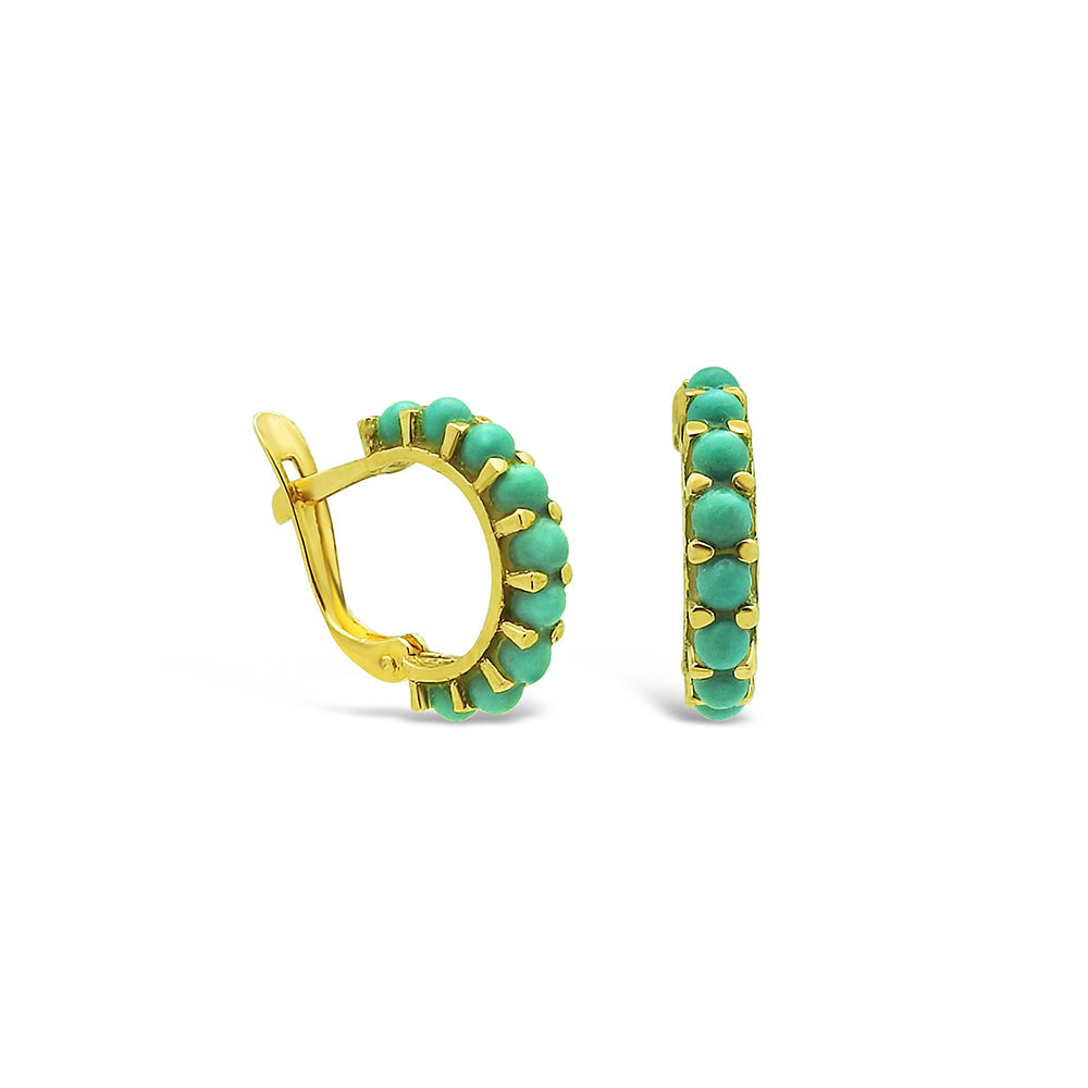14k Gold Half Huggie Turquoise Earrings (Large) Earrings