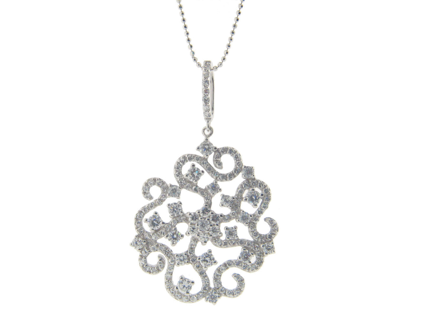 Platinum Plated Sterling Silver Greca Snowflake Cubic Zirconia CZ Pendant Necklace, 16" Necklaces