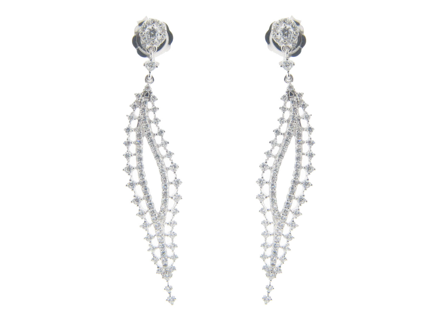 Glamour Bridal Feather Earrings Sterling Silver, 2.63" Earrings