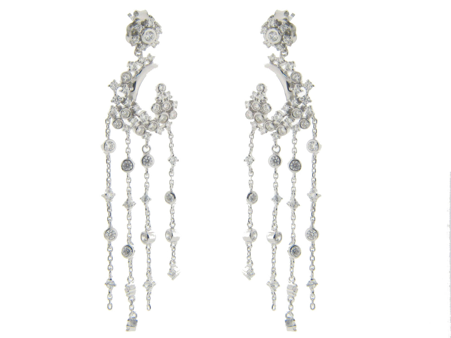 Estate Sterling SilverCubic Zirconia Dangling Cascade Chandelier Earrings Earrings