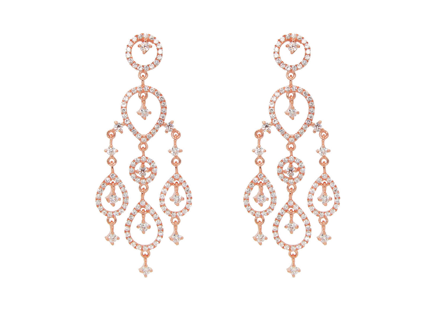 Rose Gold Plated Sterling Silver Dangling Chandelier Imitation Diamond Earrings Earrings