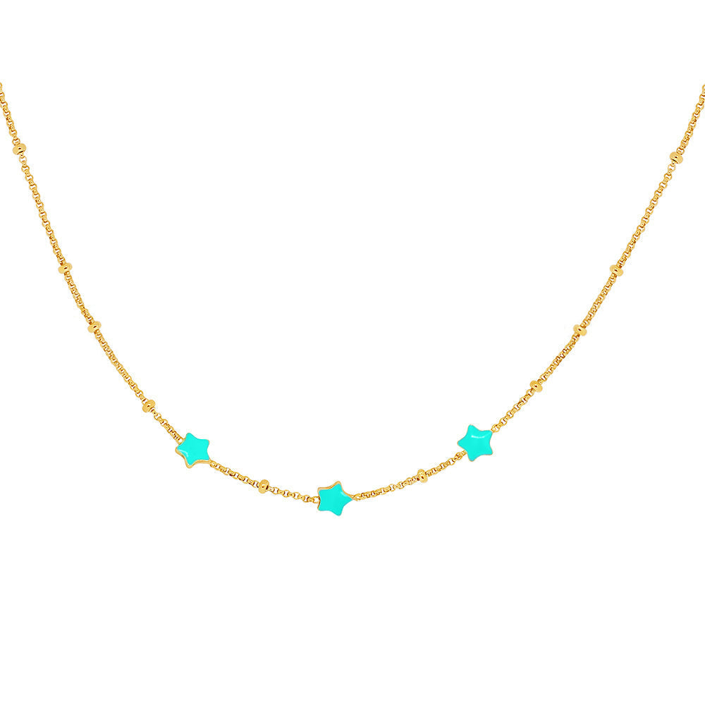 Pastel Teal Enamel Stars Necklace (Vermeil) Necklaces