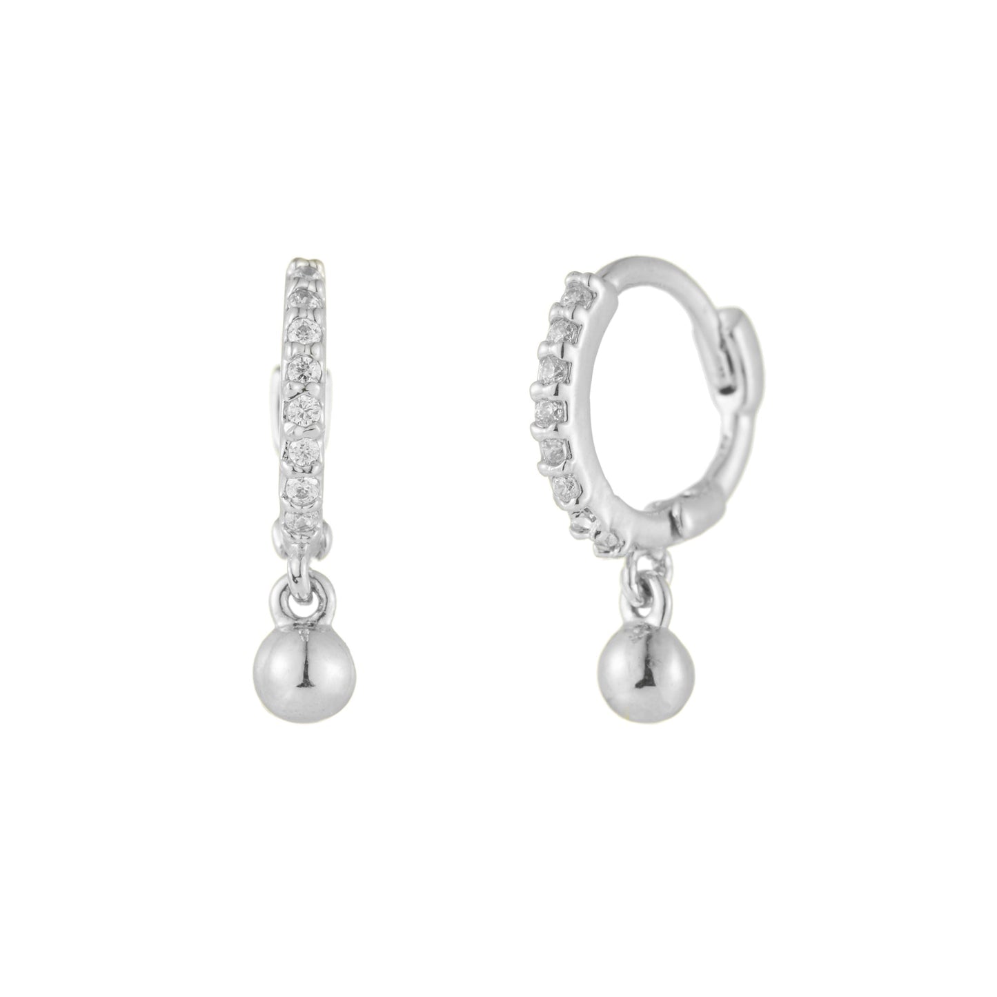 Silver Mini Eternity Dangling Sphere Huggie Earrings Earrings