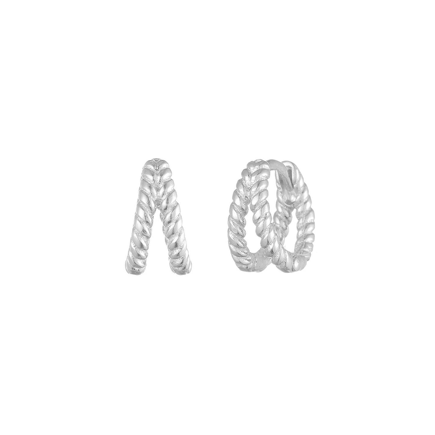 Silver Mini Double Rope Huggie Earrings Earrings