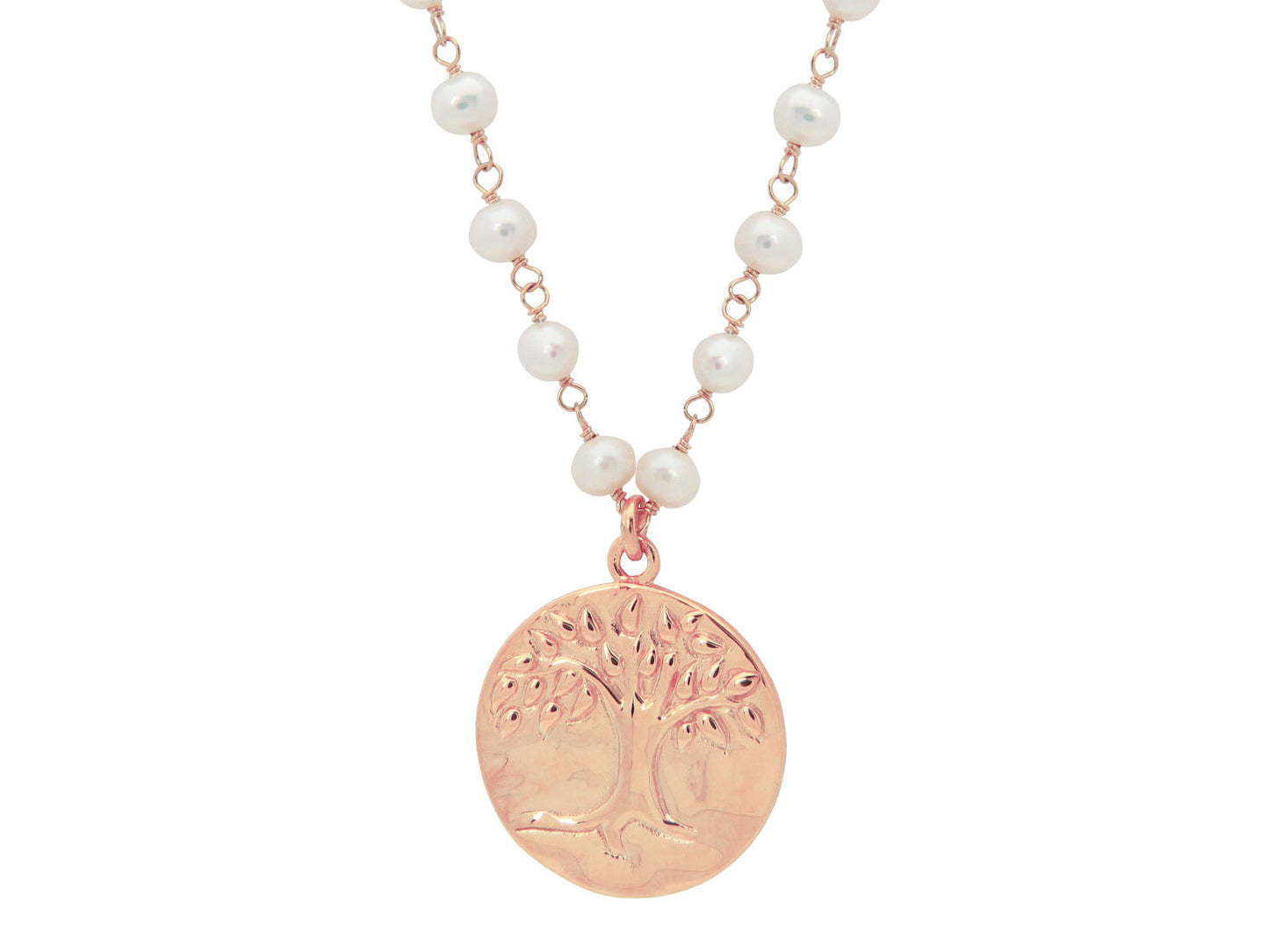 Pink Tree of Life & Pearls Necklace Necklaces