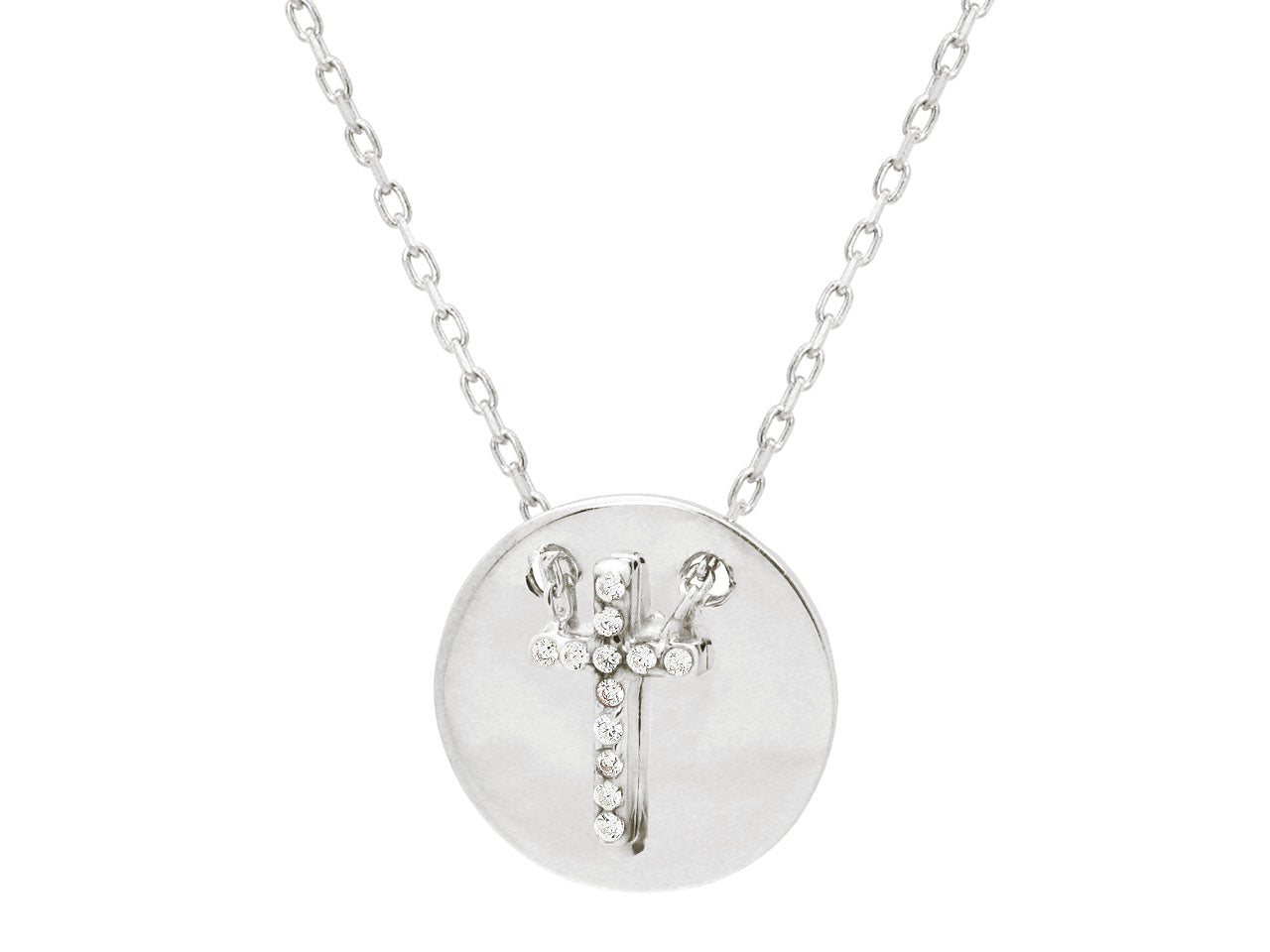 Mini Stone Cross Necklace in Sterling SIlver: Length 16"+2" Necklaces