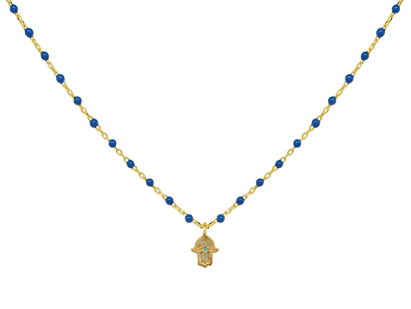 Miniature Blue Enamel Hamsa Necklaces