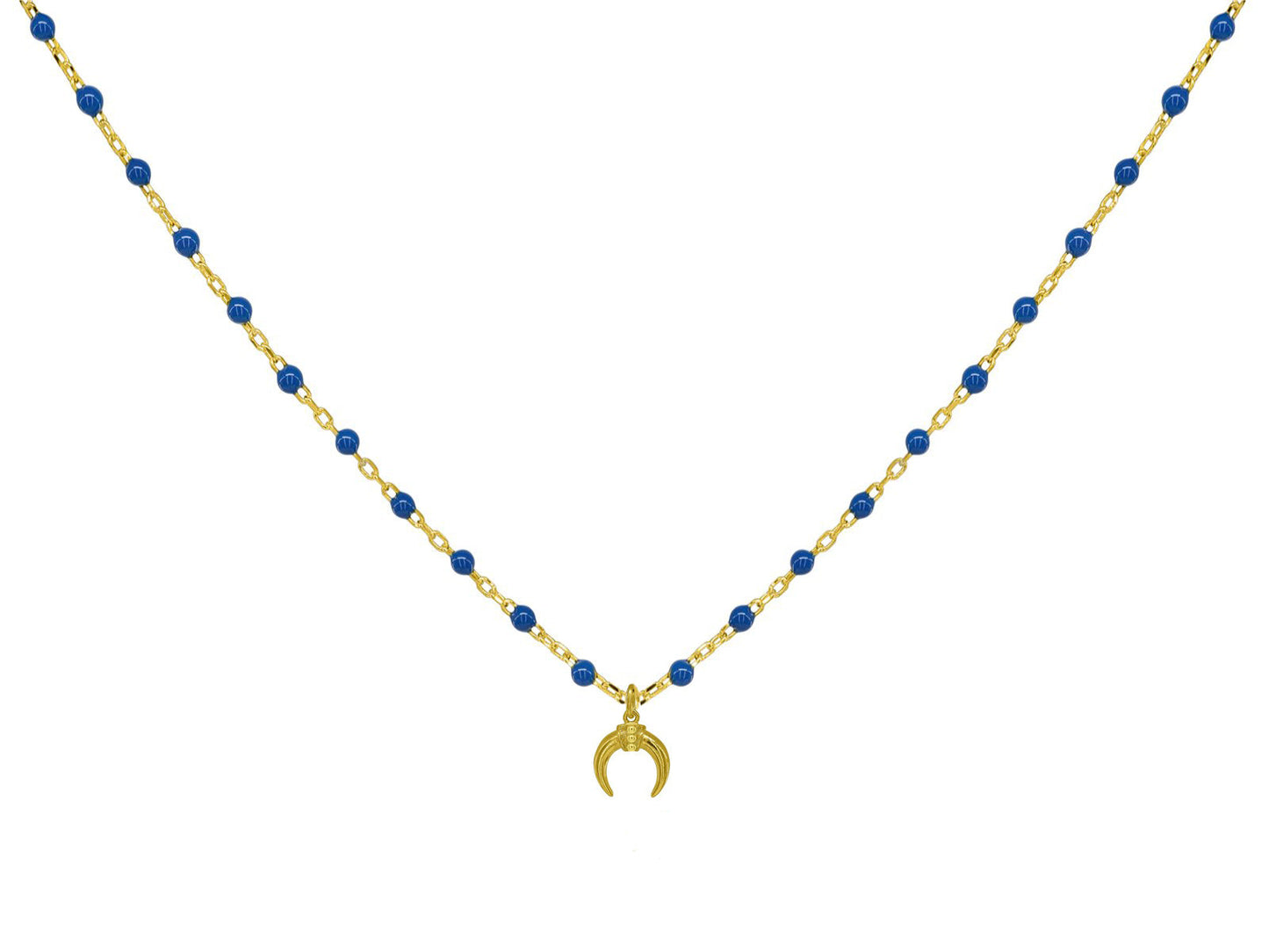 Miniature Blue Enamel Horn Necklaces