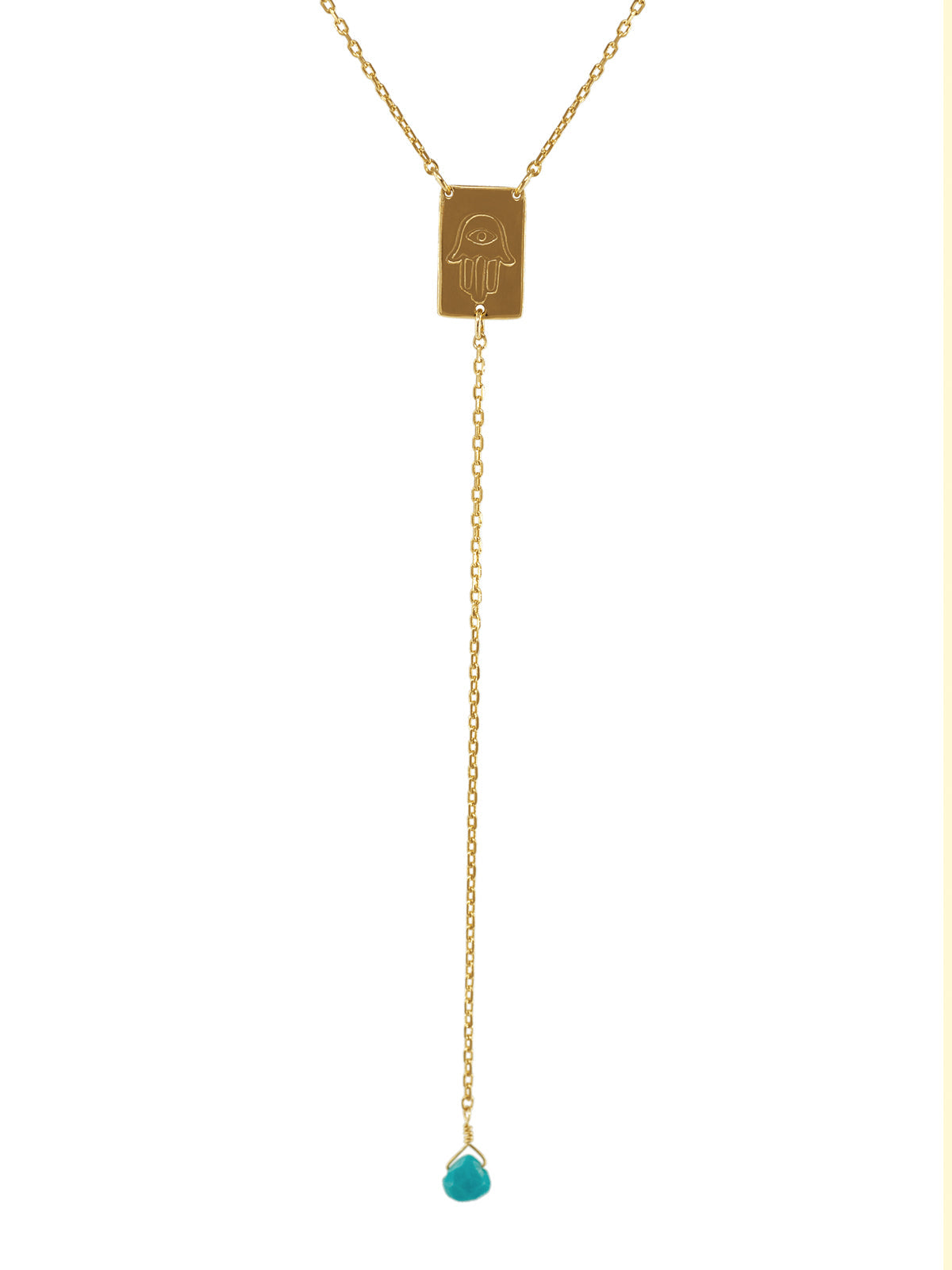 Golden Hamsa Rosary Turquoise Stone Necklace: Length 16"+2" Necklaces