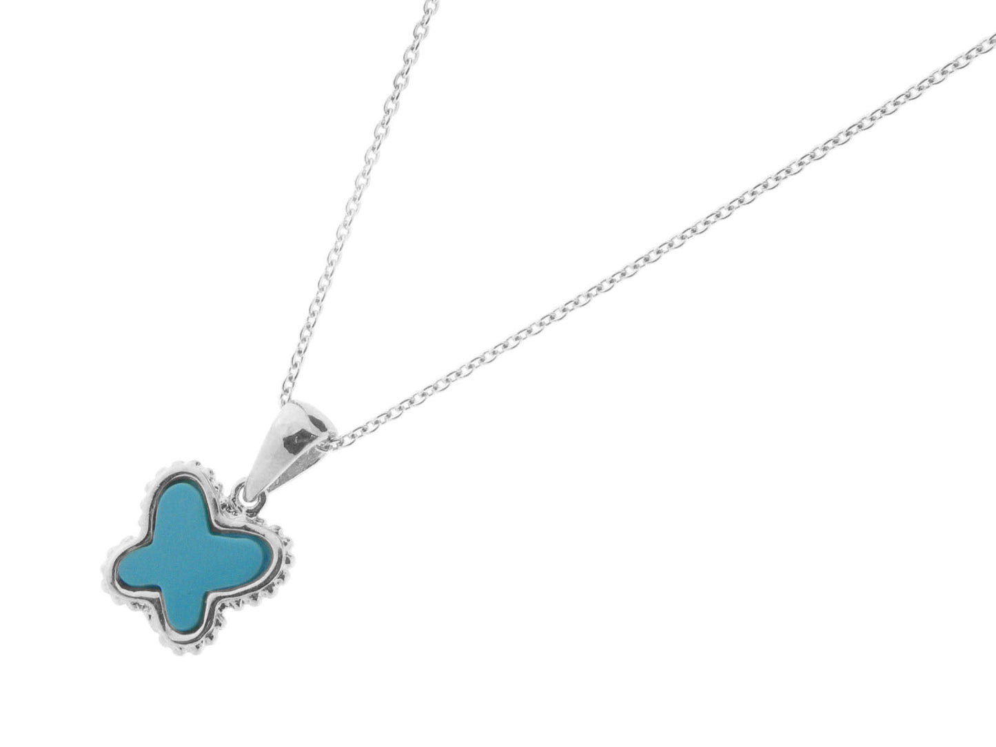 Turquoise Butterfly Pendant Necklace, 16" Bead Chain Necklaces