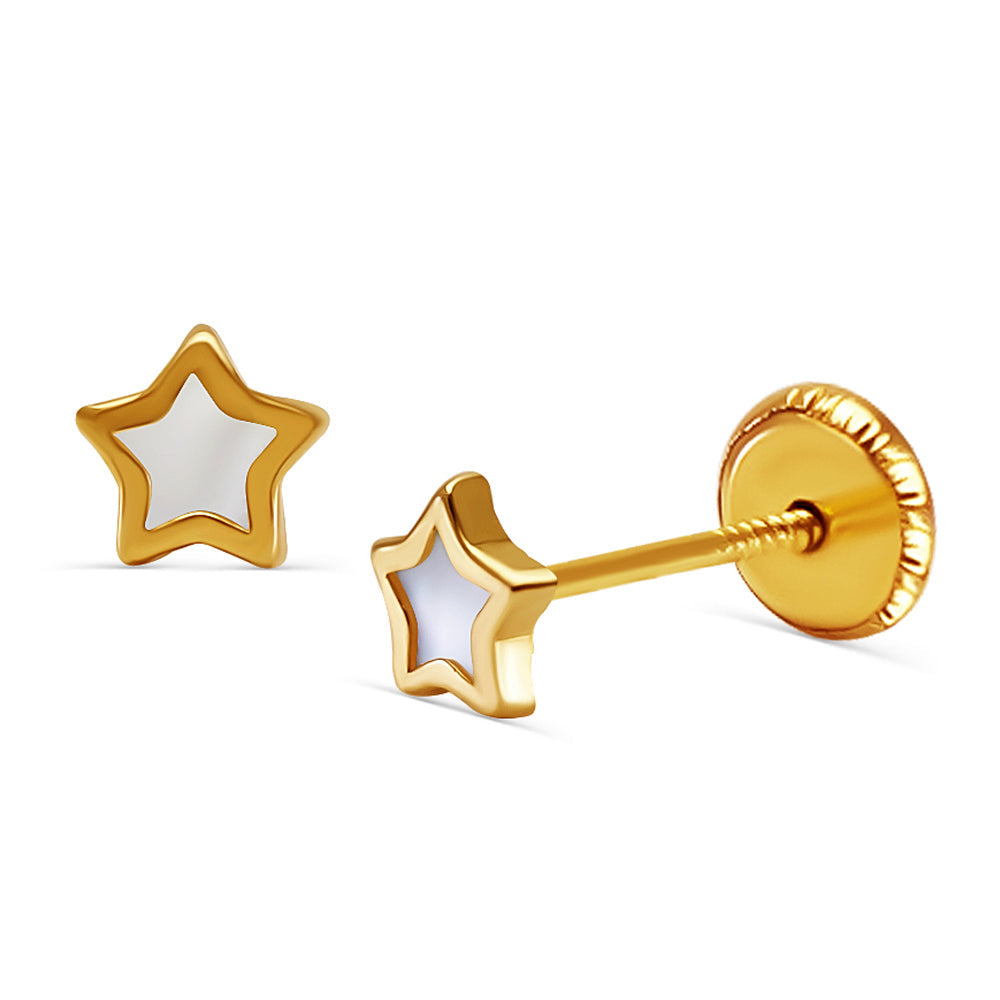 14k Gold Mother of Pearl Star Screwback Earrings Earrings