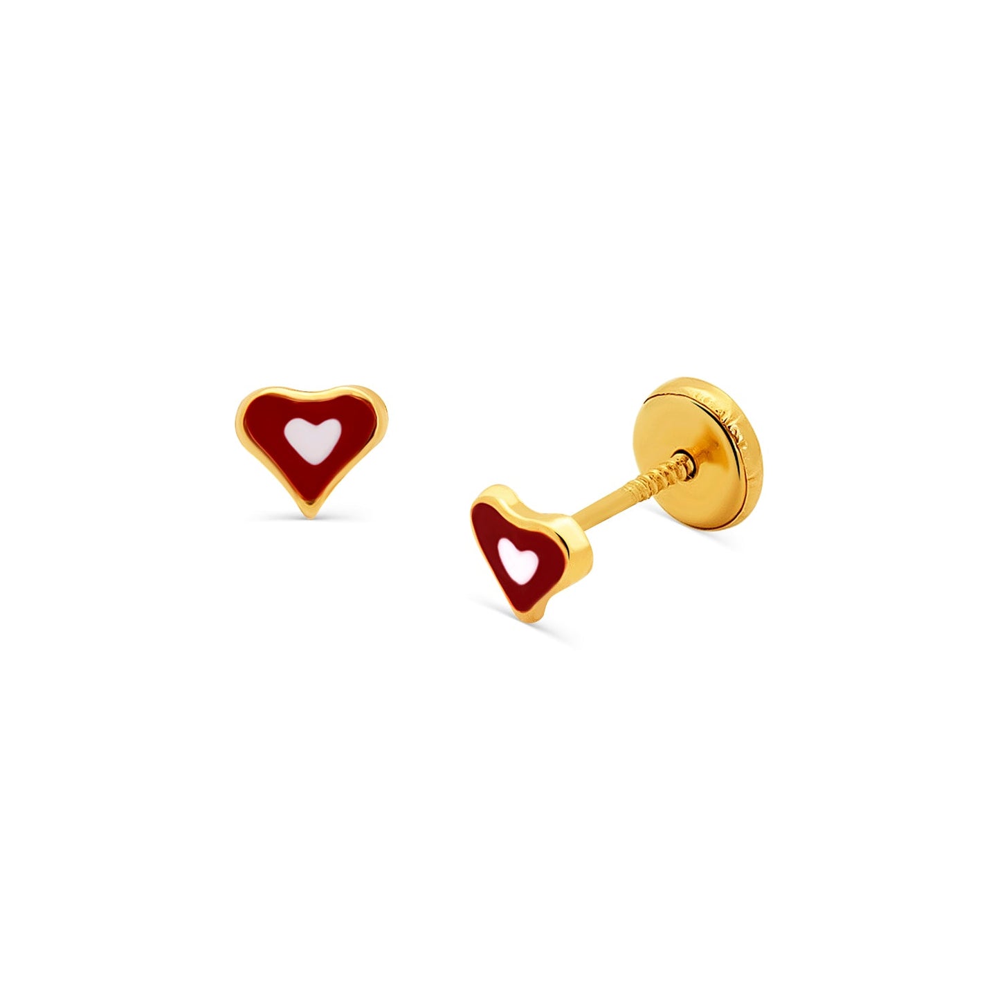 14k Gold Red Heart Screwback Earrings Earrings