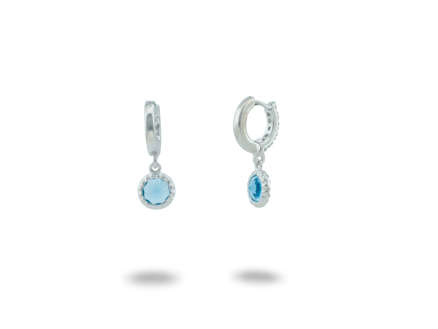 BecKids Blue CZ Huggie Kids Earrings: 925 Sterling Silver Earrings