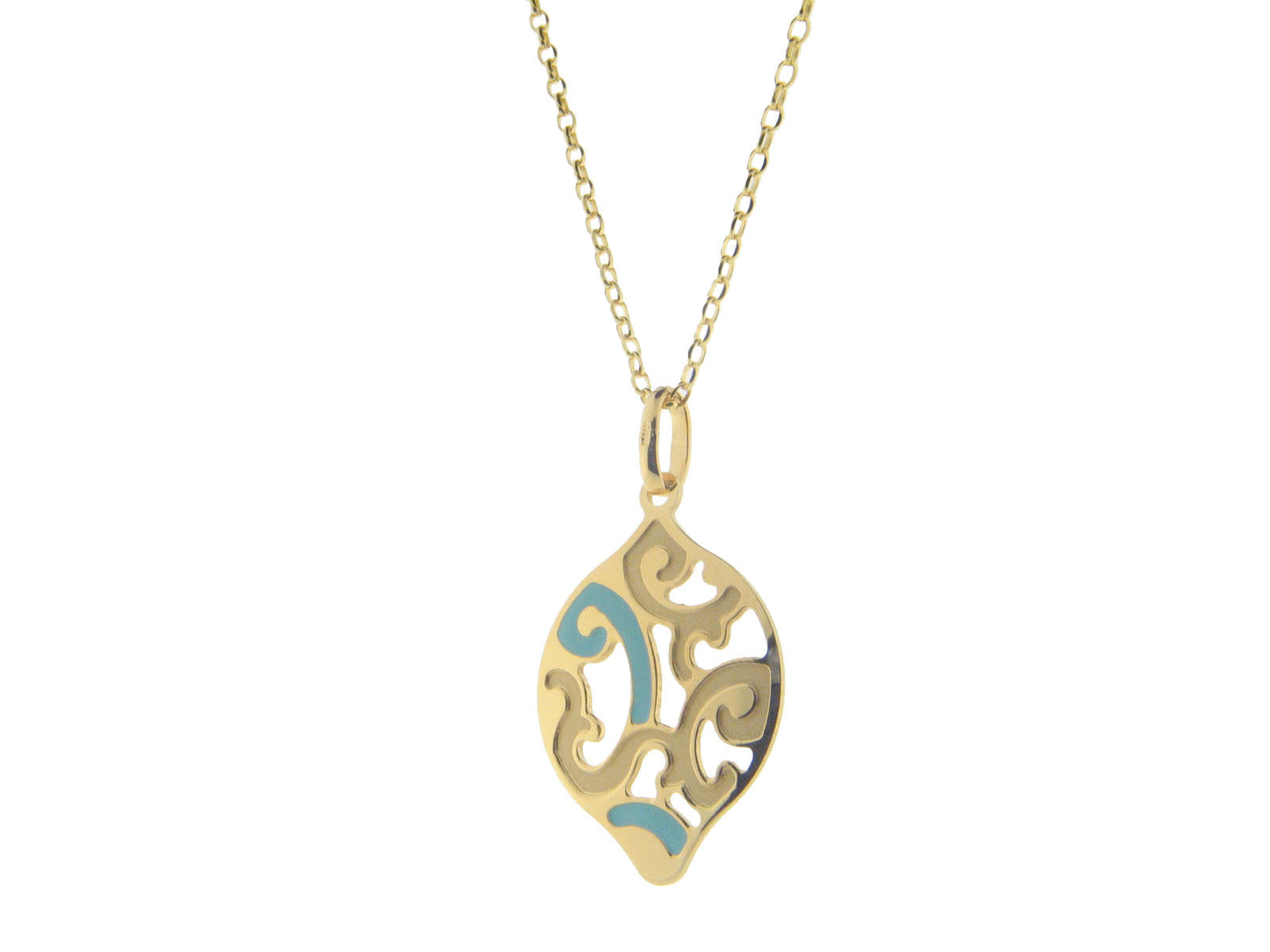 Estruscan Turquoise Almond Swirls Necklace in Sterling Silver Necklaces