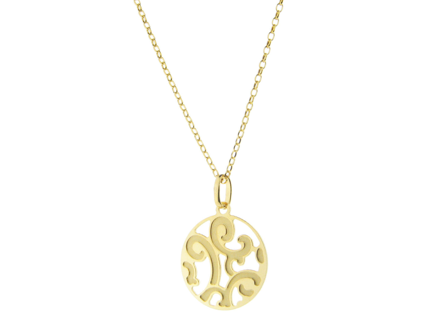 Estruscan Golden Swirls Disc Necklace in Sterling Silver Necklaces