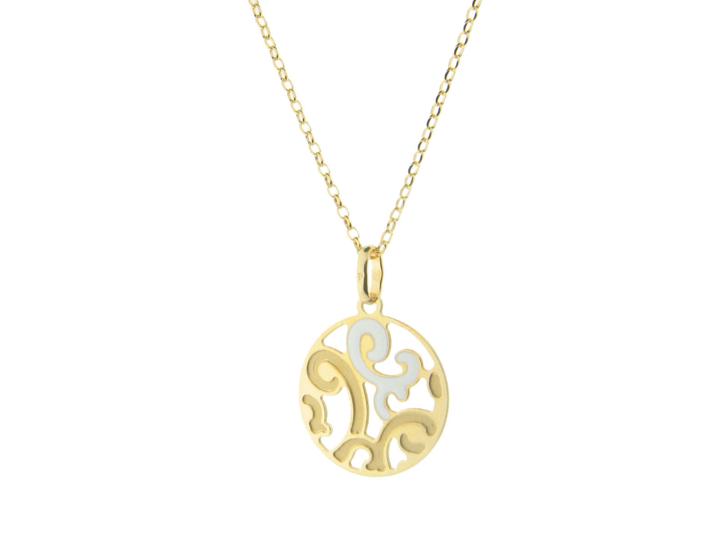 Estruscan White Swirls Disc Necklace in Sterling Silver Necklaces