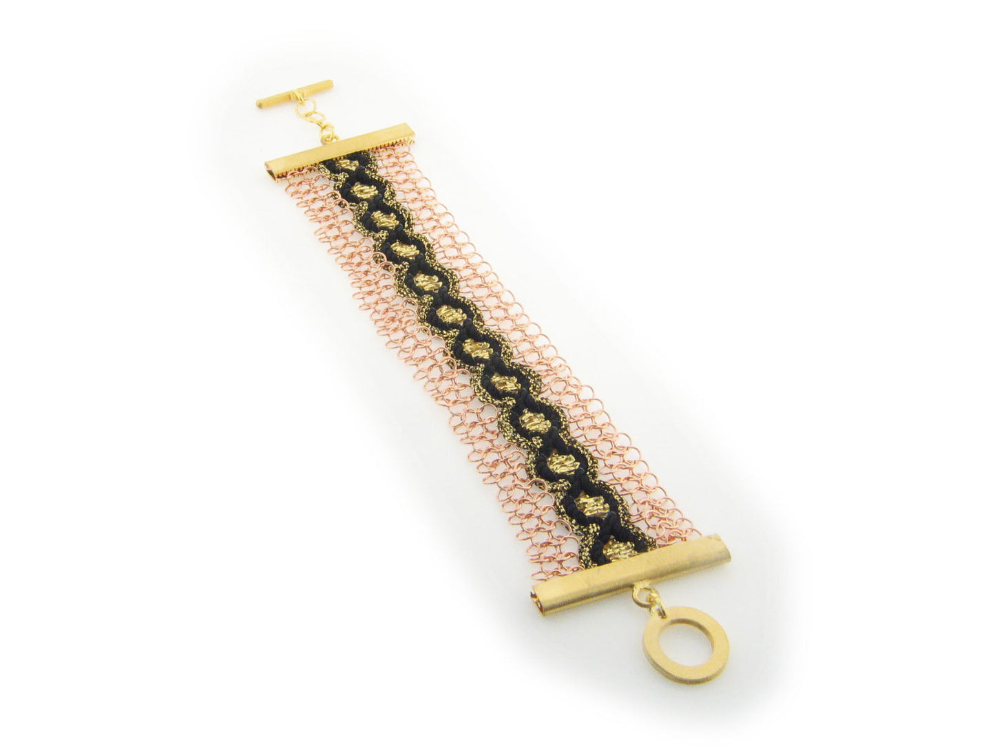 Handmade Rose Gold Sterling Silver Flower Mesh Bracelet, 7" Toggle Closure Bracelets