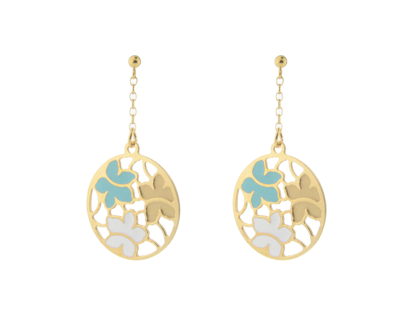 Etruscan Gold Turquoise & White Flower Earrings in Sterling Silver Earrings