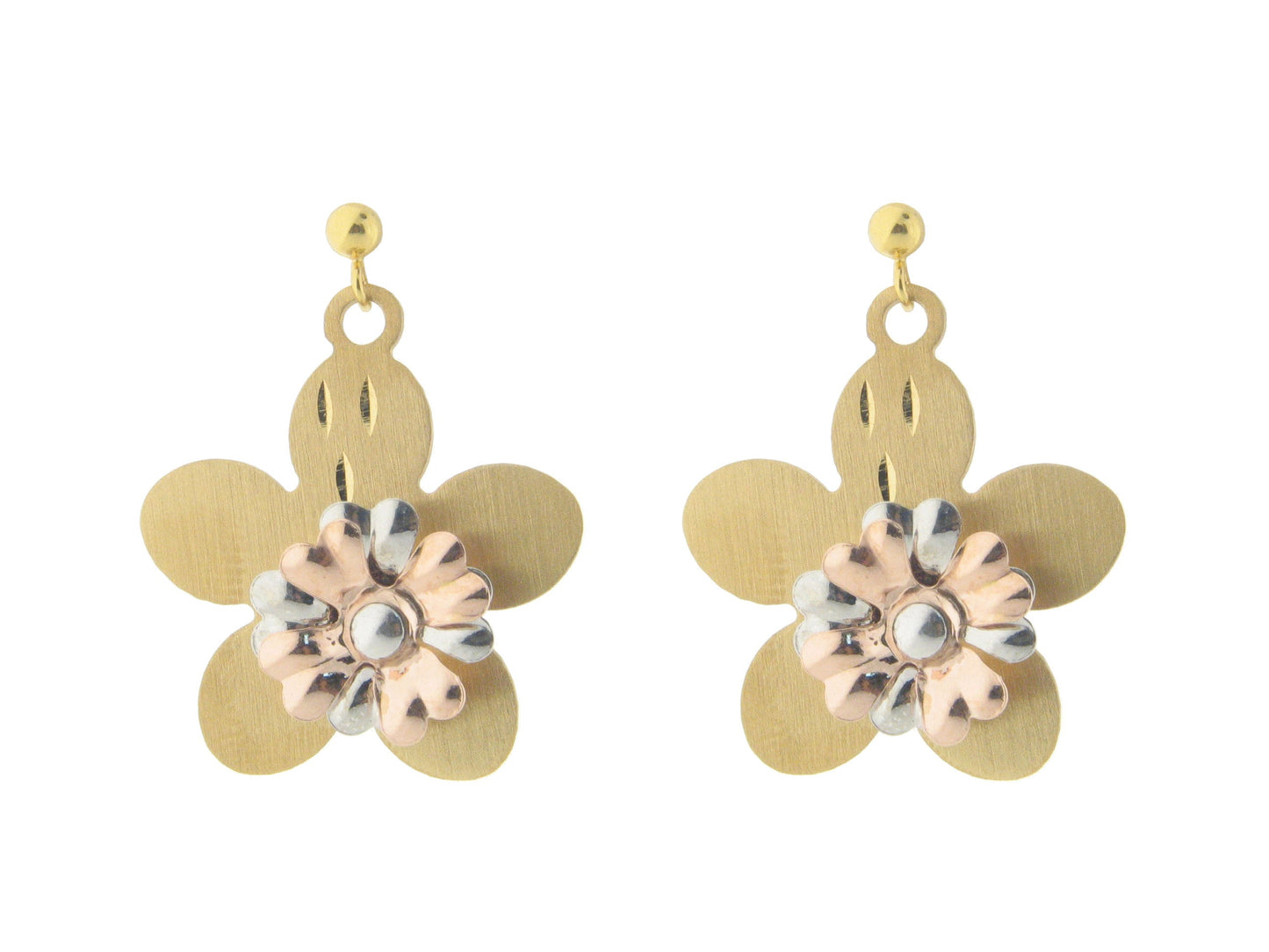 Golden Flower Dangling Earrings in Sterling Silver Earrings