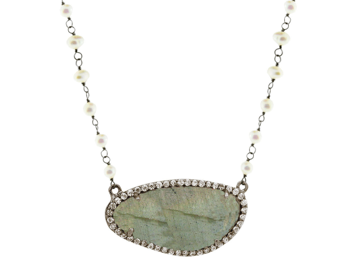 Pearls & Labradorite Slice Necklace Necklaces