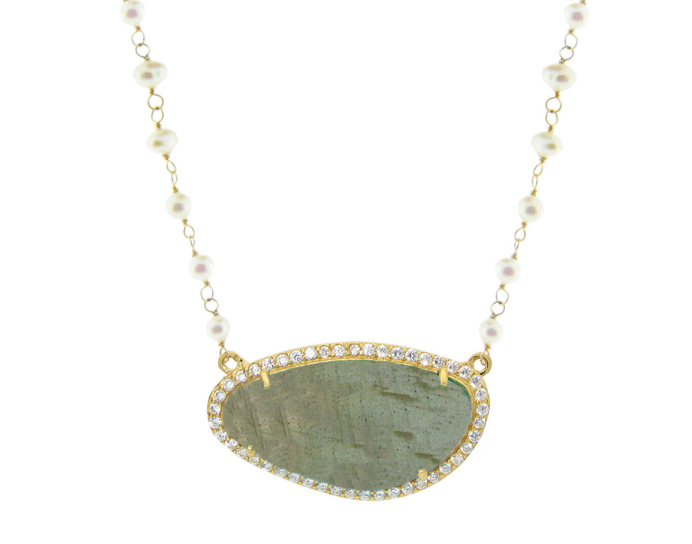 Labradorite Slice & Pearls Necklace Necklaces
