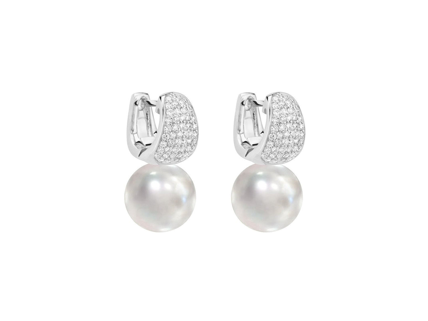 Noveau CZ Huggie Freshwater Pearl Earrings Earrings