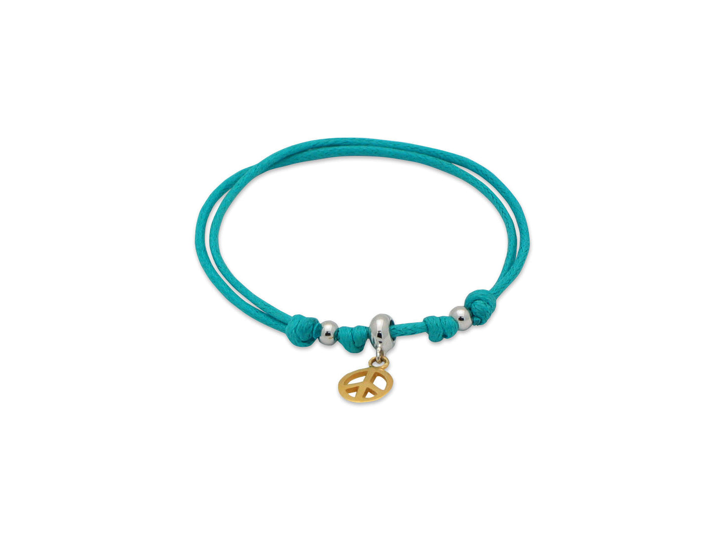 BecKids Turquoise Cord Bracelet Gold Peace Sign Charm Sterling Silver, Adjustable Bracelets