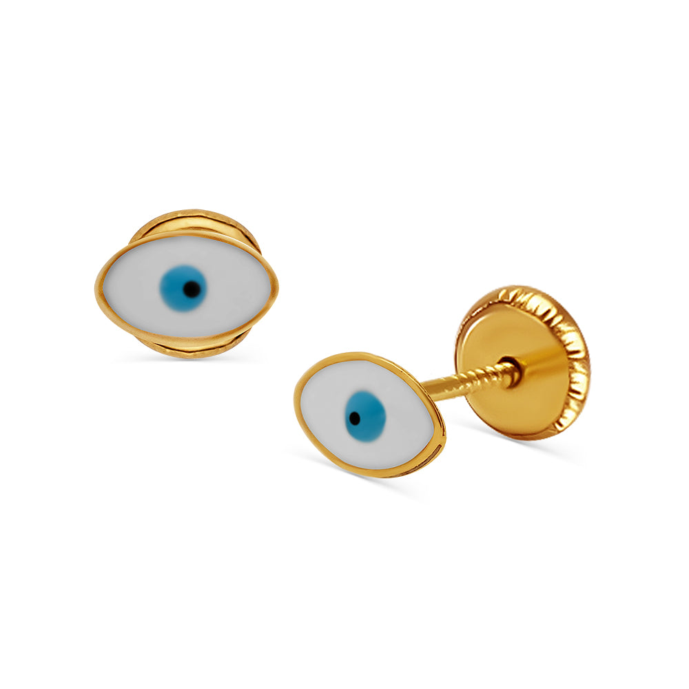 14k Gold Enamel Evil Eye Screwback Stud Earrings Earrings