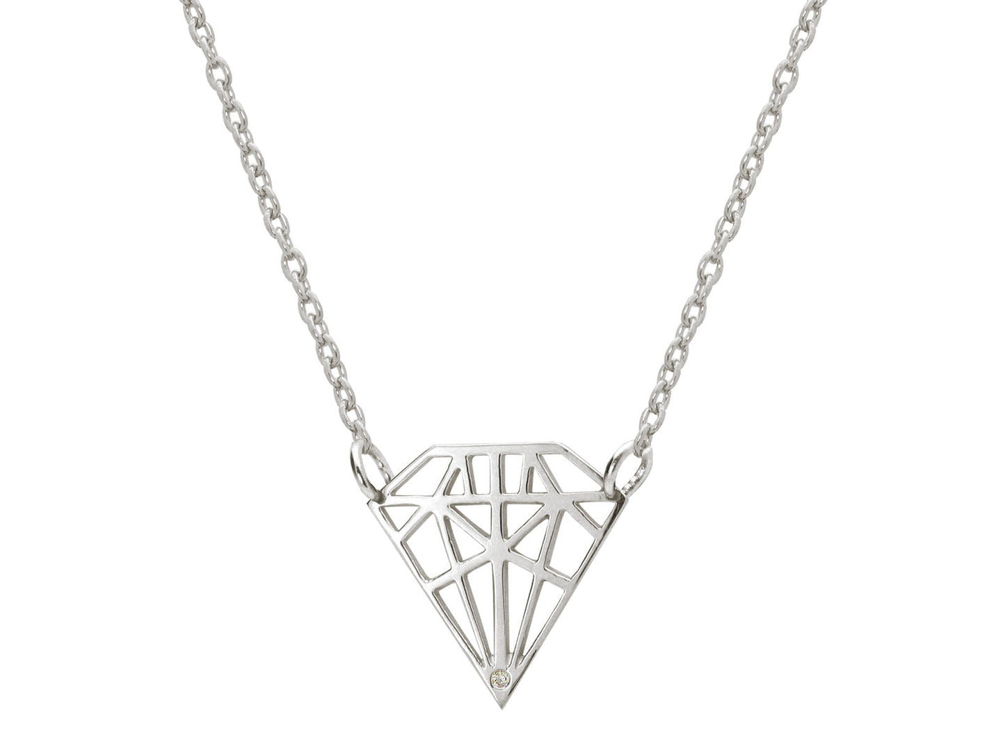 925 Sterling Silver Necklace Diamond Shaped Pendant with Sparkling CZ Stone Necklaces