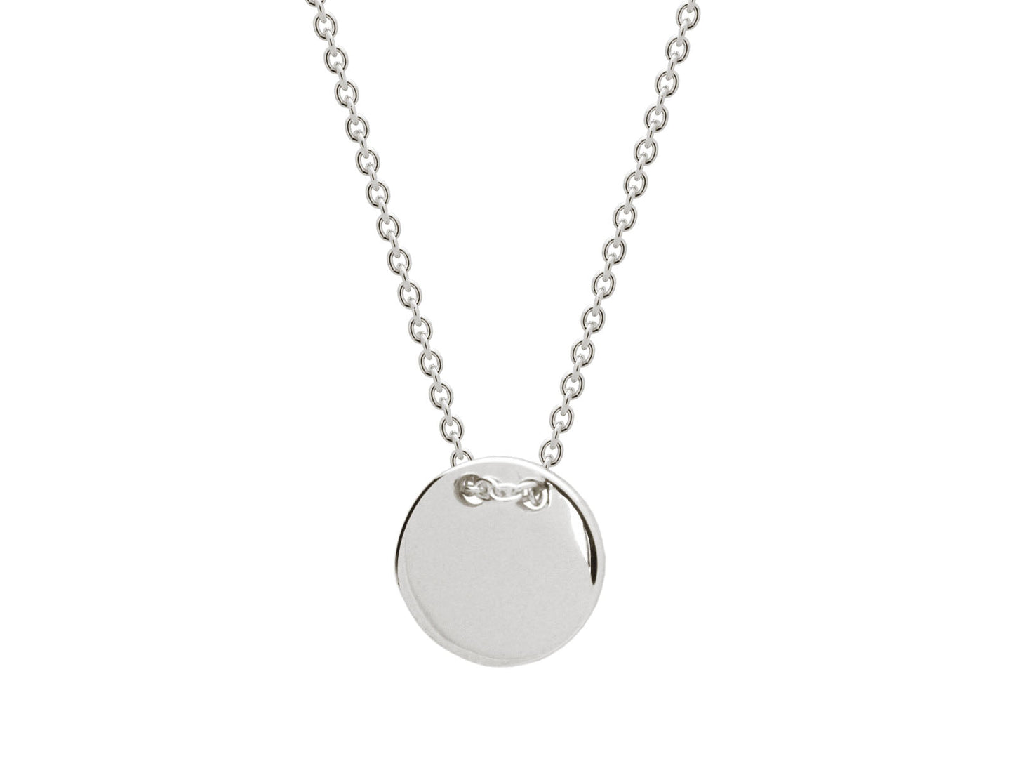 Collar en Plata .925 Platinada con Dije 10mm Redondo Plano Para Grabar 15.5"+ 1.5 " Necklaces