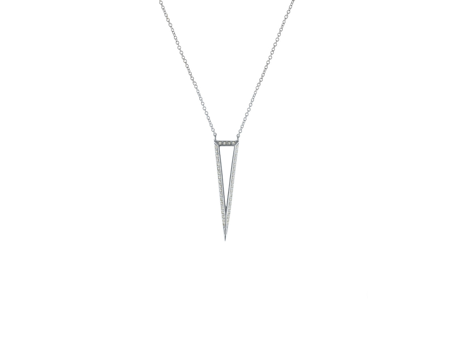 Sparkling CZ 3D Open Triangle Pendant Necklace in Rhodium Plated Sterling Silver, 20"+2 Necklaces