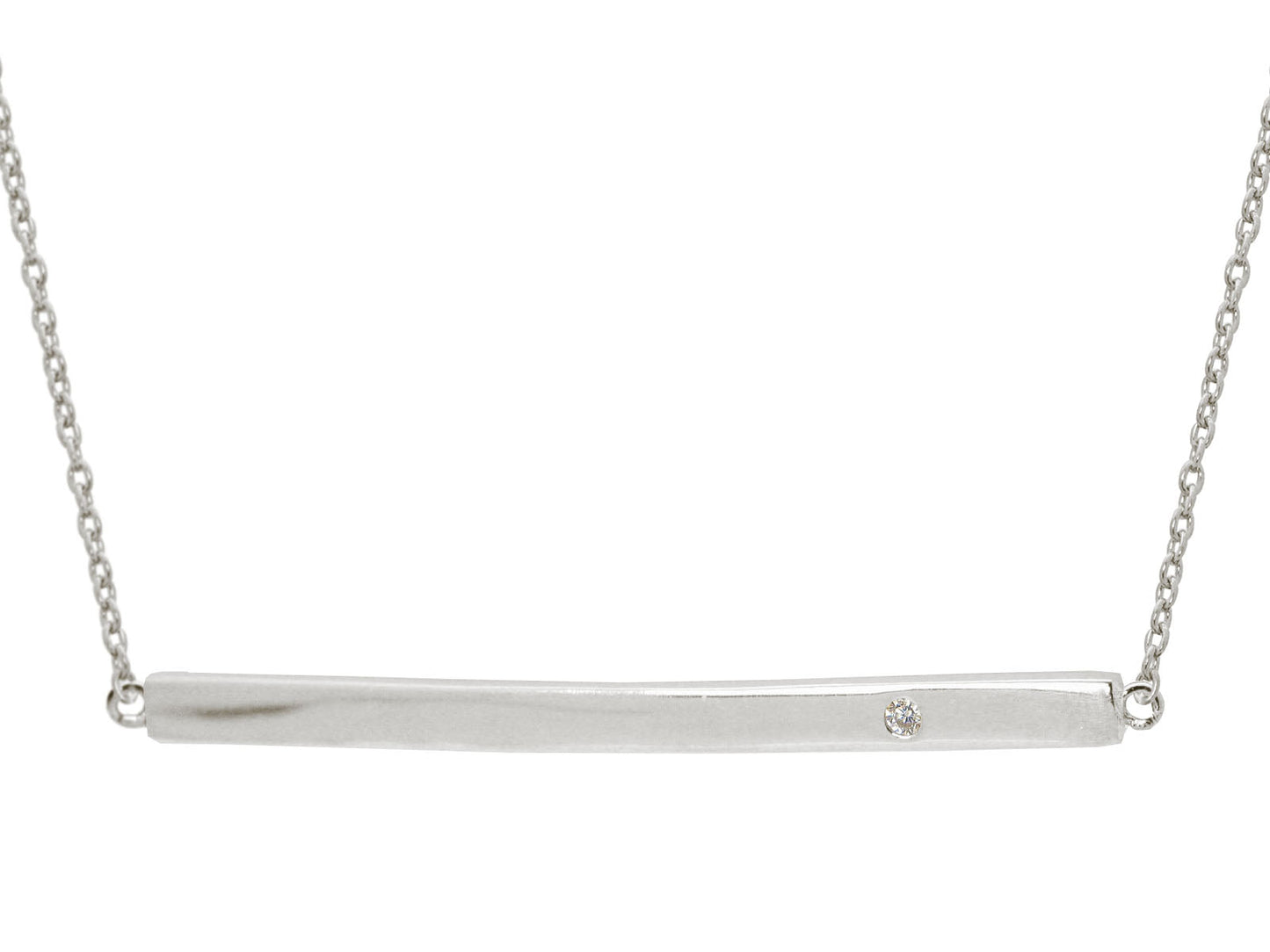 Sterling Silver Sparkling Horizontal Bar Necklace, 15.5" + 2" Necklaces