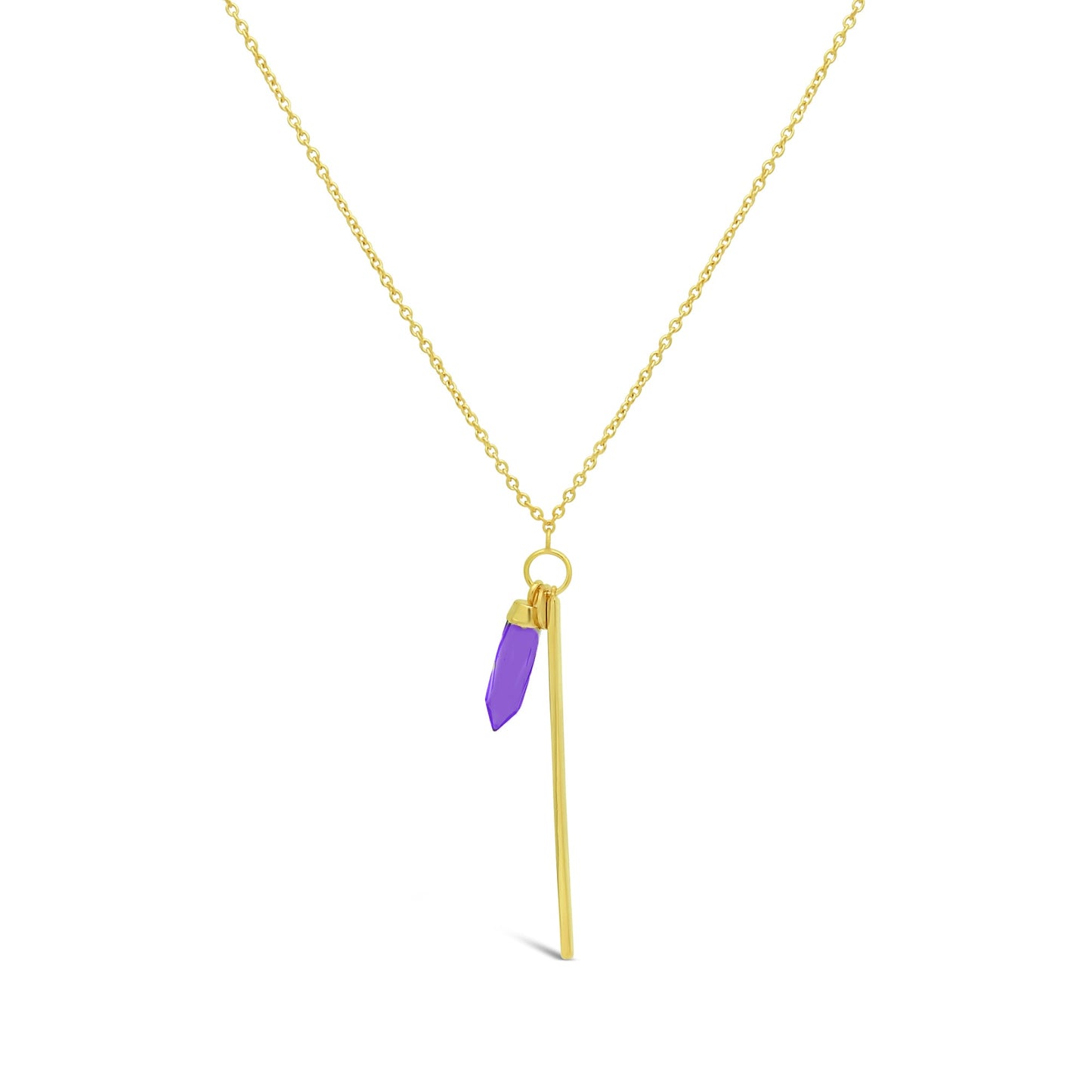 Amethyst Bullet & Golden Bar Necklace in Gold Plated Sterling Silver, 30" Necklaces