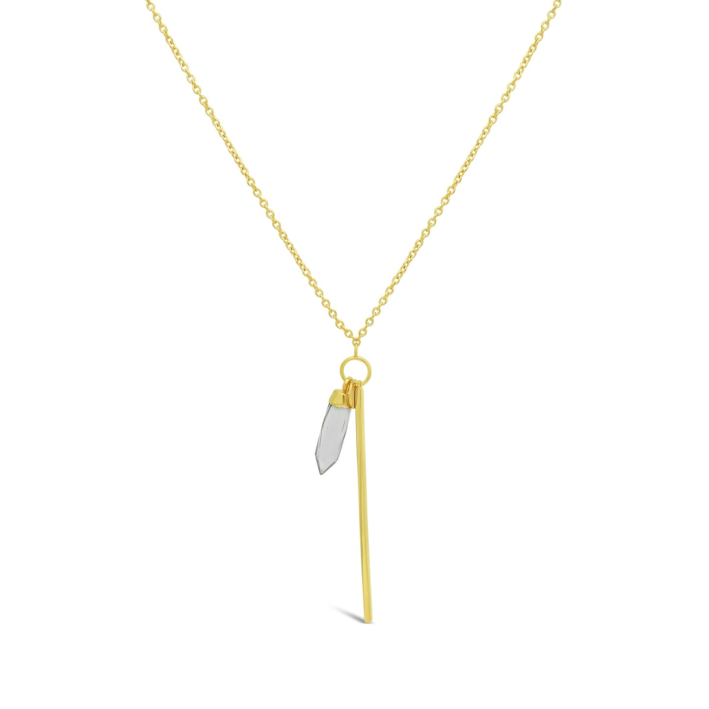 Quartz Bullet & Golden Bar Necklace in Gold Plated Sterling Silver, 30" Necklaces