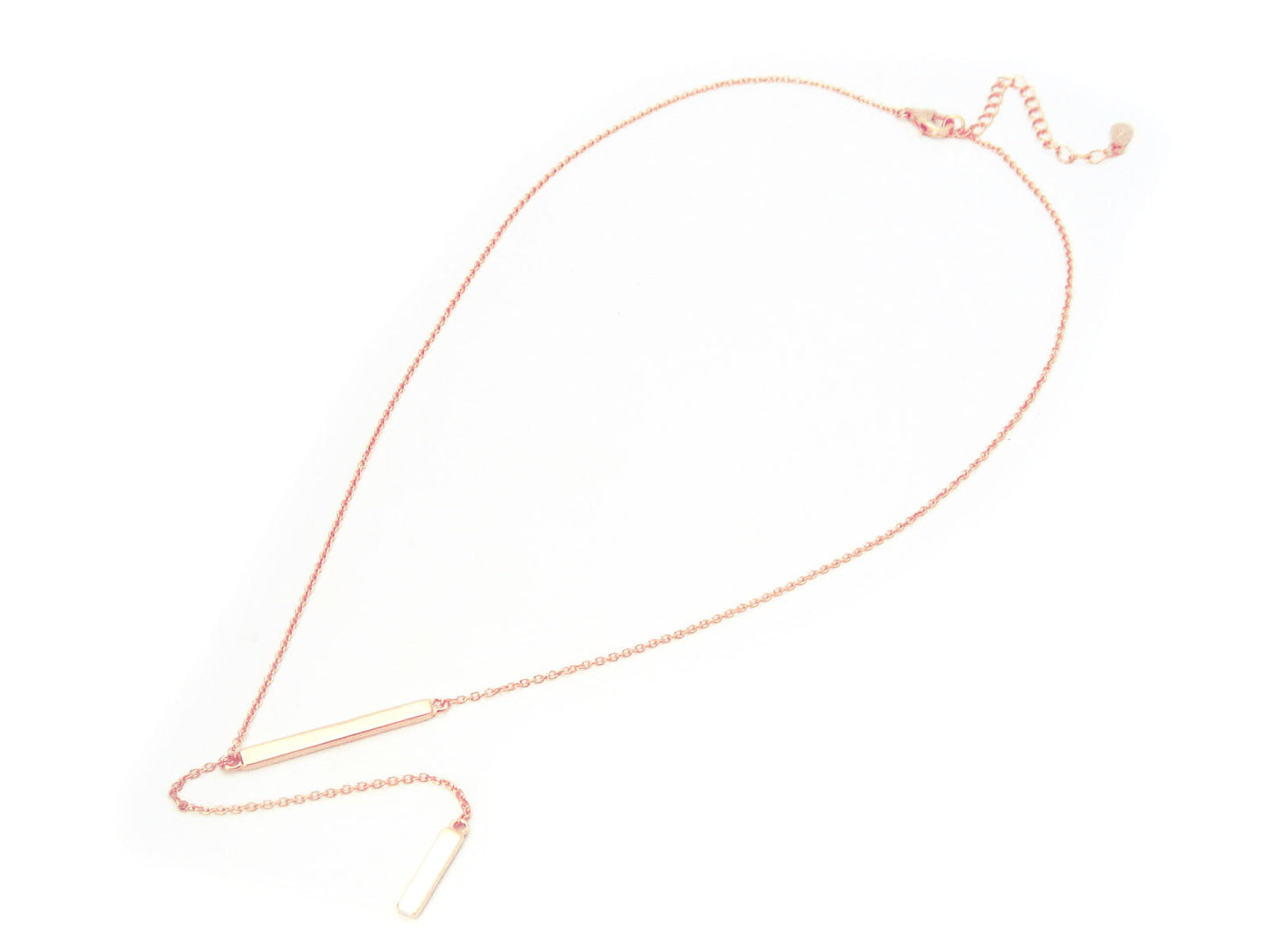 Double Bar Lariet Necklace in Rose Gold Plated Sterling Silver, 16"+2" Necklaces