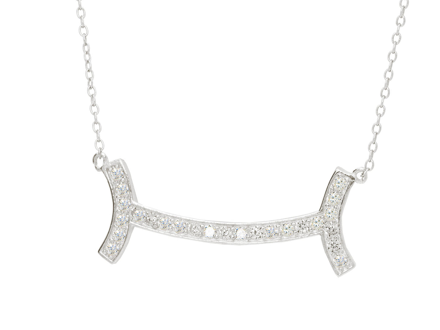 Fine Sterling Silver Studded Curved Smile Bar Necklace for Women,16"-18" Necklaces