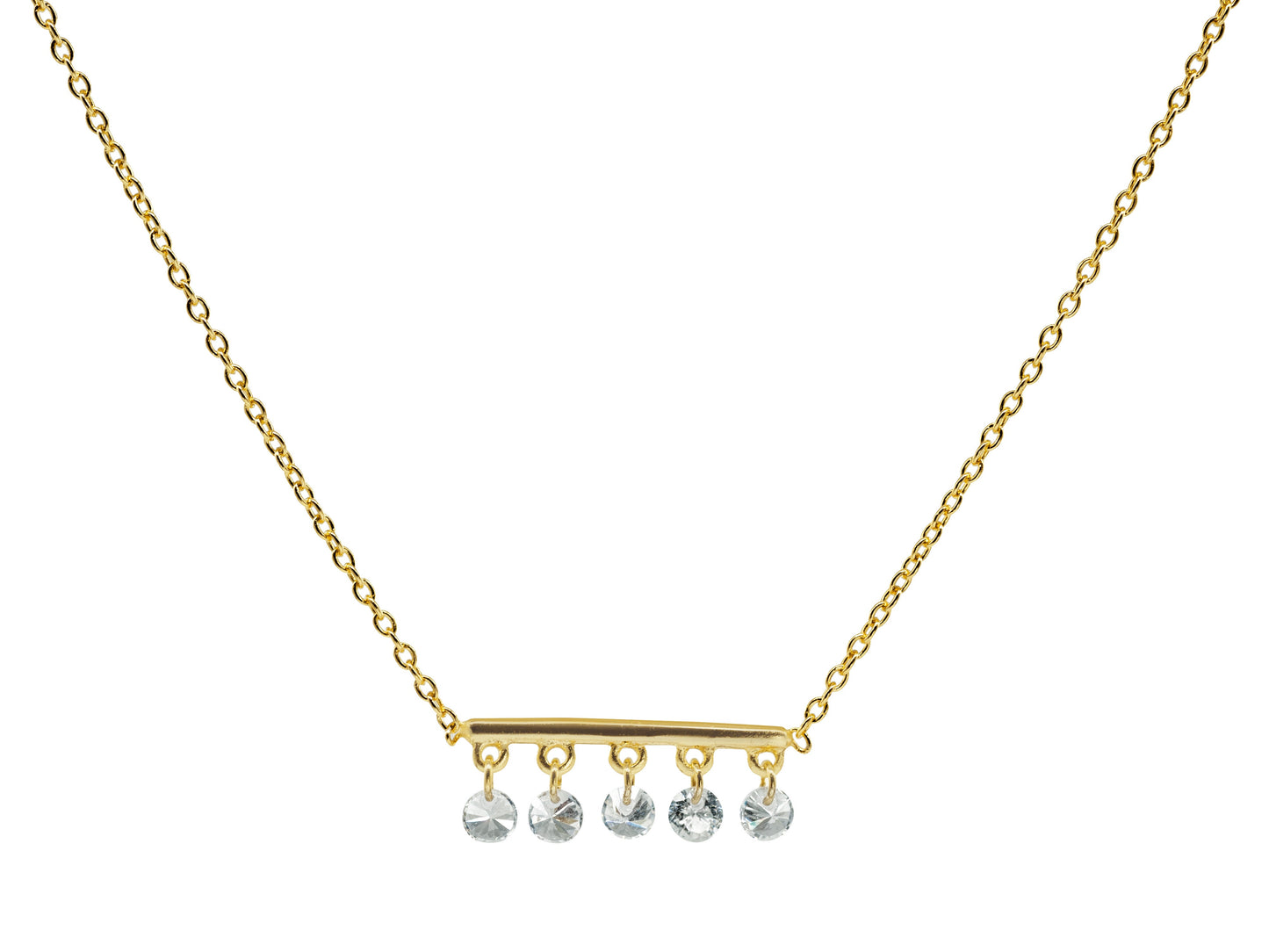 Thin Briolette CZ Golden Bar Necklace Necklaces