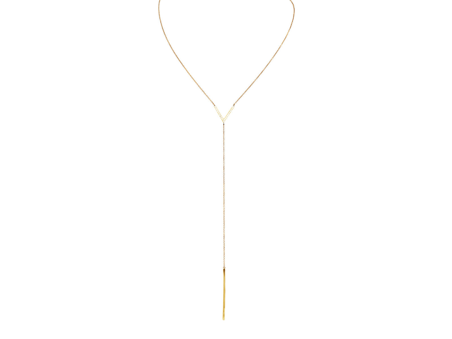 Gold CZ Bar and Lariat Silver Layered Necklace Necklaces