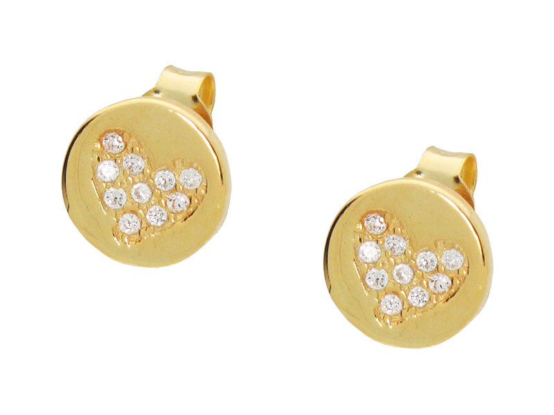 Silver Gold Plated Cz Pave Heart 8mm Circle Stud Earrings Earrings