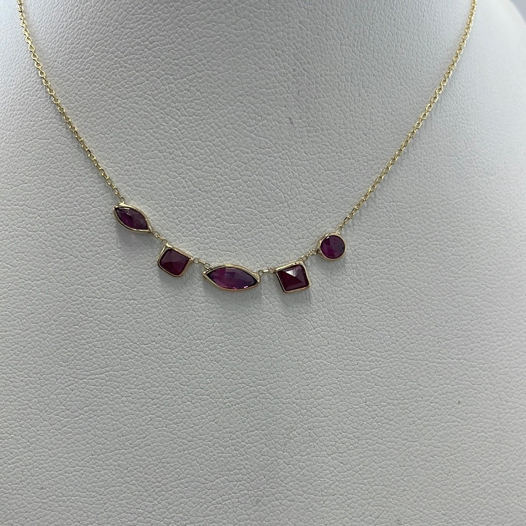 Necklace with natural rubies in 14 karat gold