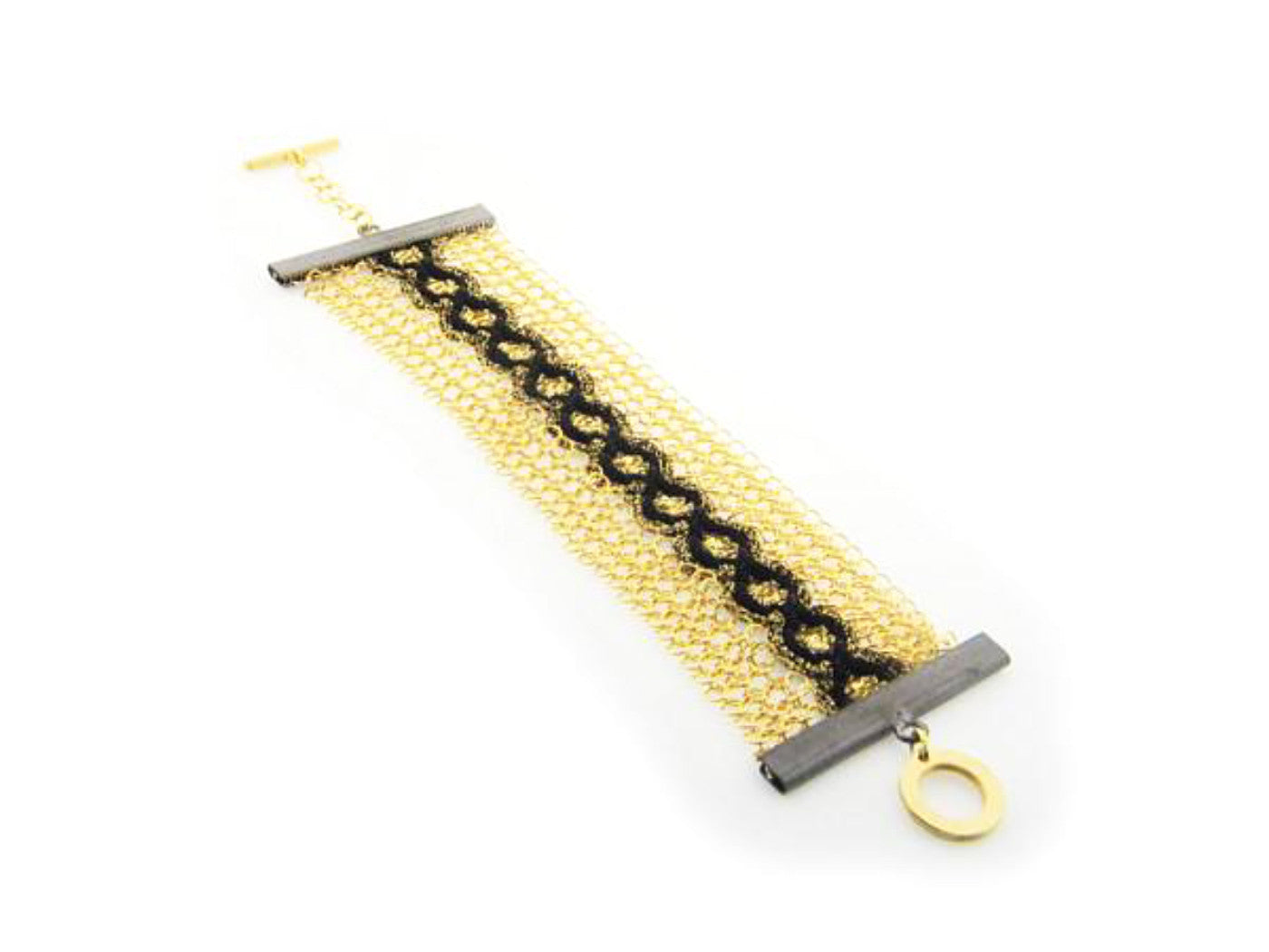 Handmade Gold Plated Sterling Silver Flower Mesh Bracelet, 7.5 "Toggle Closure Bracelets