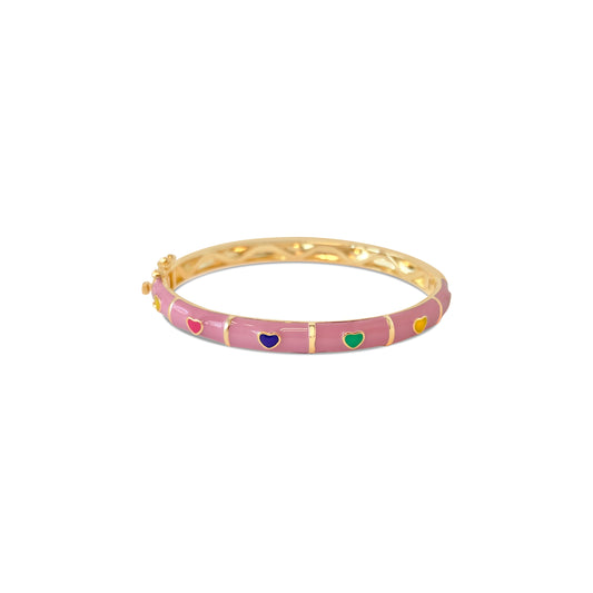 Children's Bangle Bracelet | Colorful Hearts Pink | 18k Gold Plated Brass (Nickel Free) | 55mm Bracelets